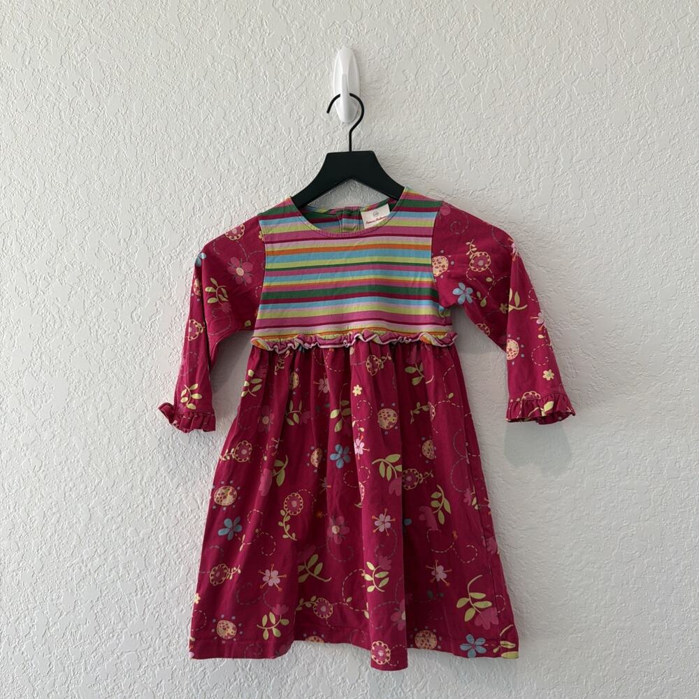 Hanna Andersson Girls Floral Ruffle Stripe Colorful Dress Size 110 Or 5